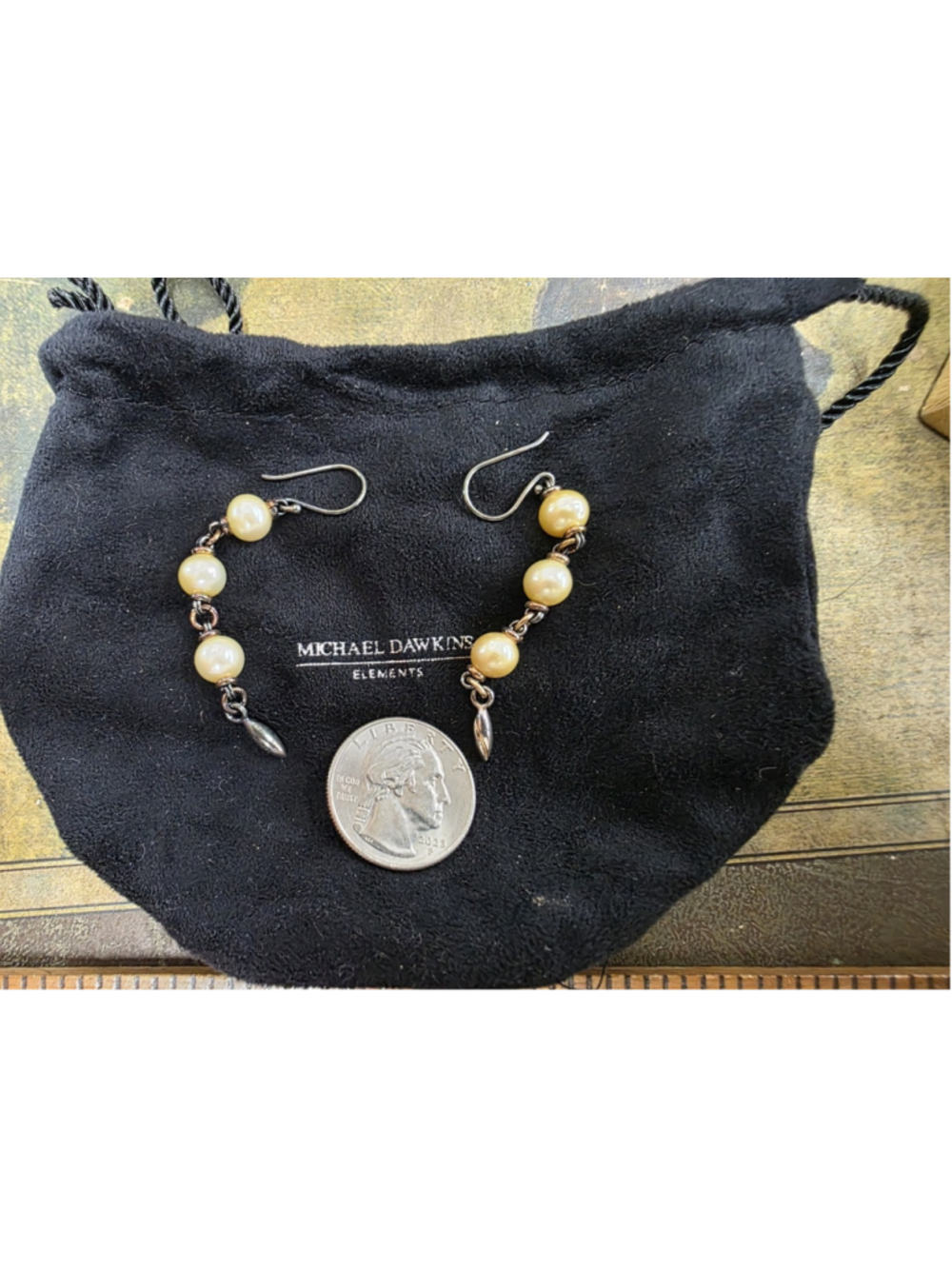 Michael Dawkins Elements Pearl Dangle Earrings Sterling Silver 925 14K Gold 62
